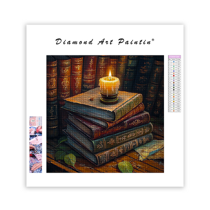 Ancient Books A Flickering Candle - Diamond Painting