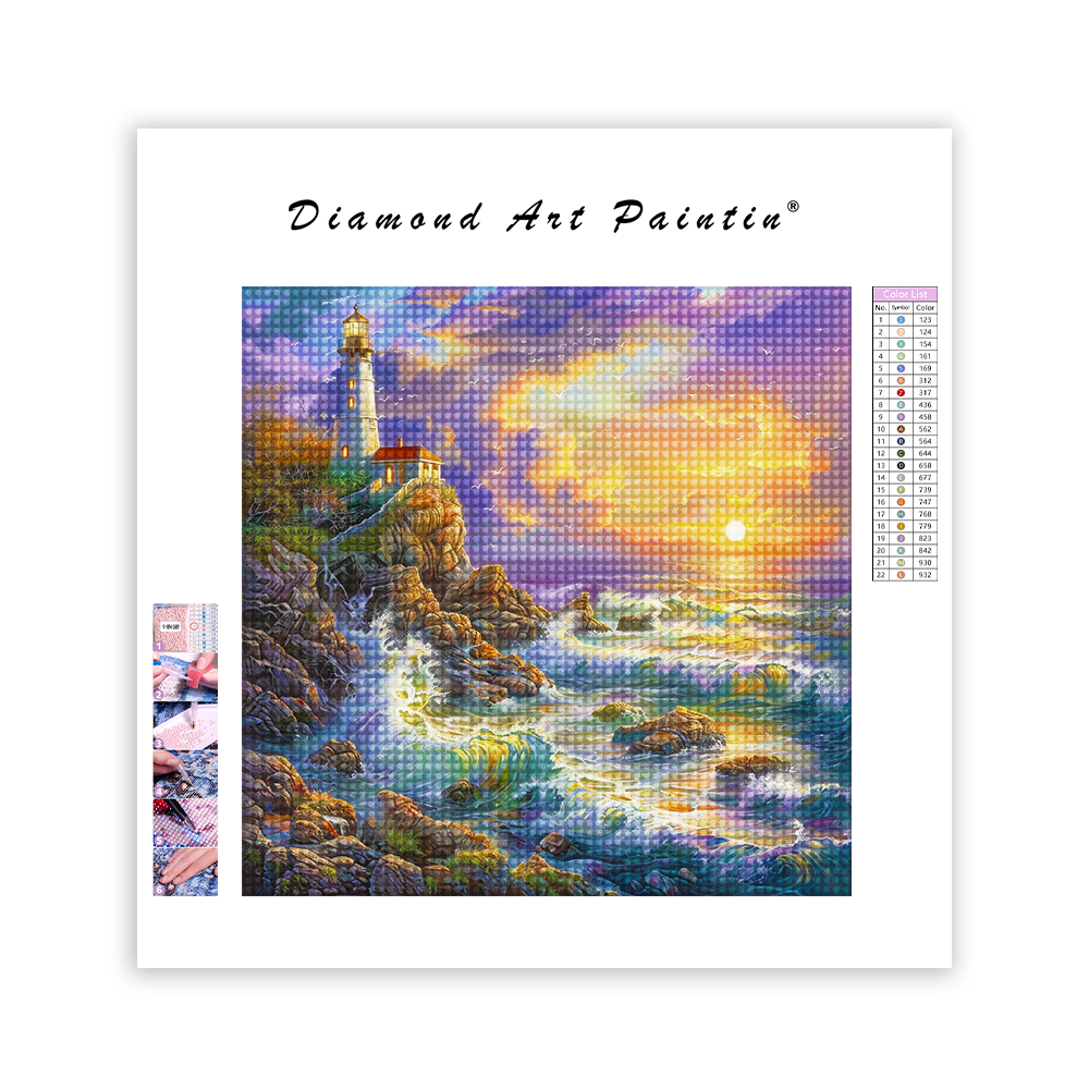 Ocean Waves And Lighthouse - Diamond Painting