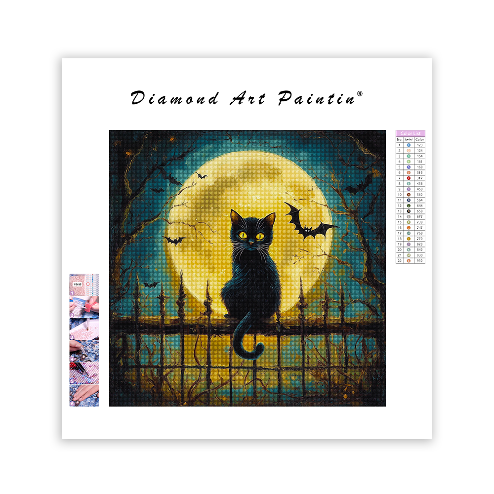 Black Cat with Glowing Eyes - Diamond Painting