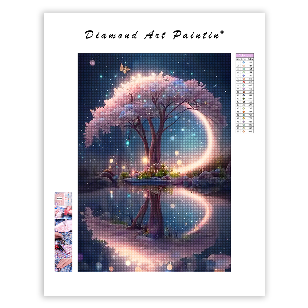 Pink Tree In The Lake - Diamond Painting