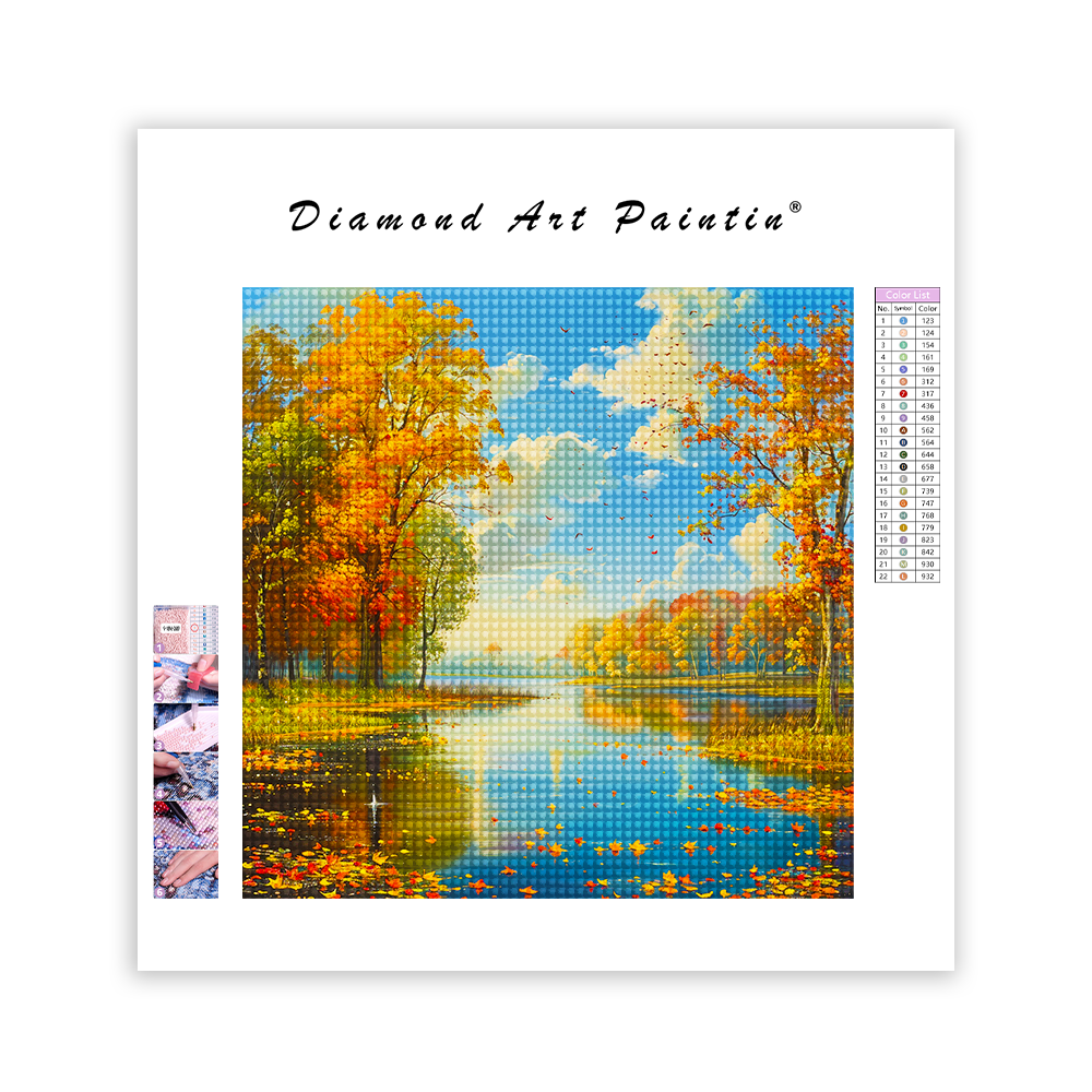 Yellow Maple Leaf Lake - Diamond Painting