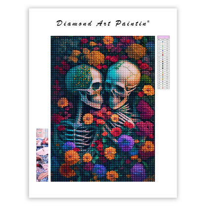 Skeleton Sea Of Flowers - Diamond Painting