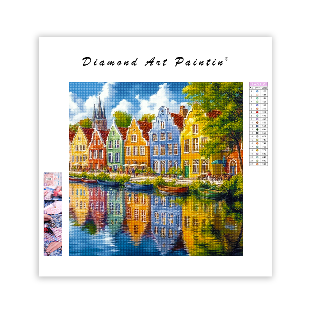 Quaint Riverside Town - Diamond Painting