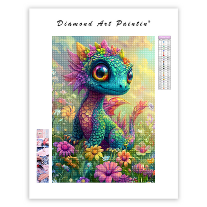 Enchanting Rainbow Dragon in Bloom - Diamond Painting