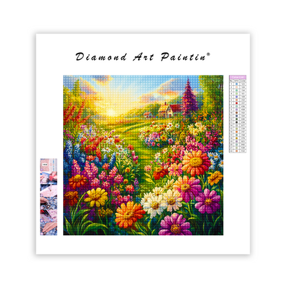 Vibrant Country Garden Filled - Diamond Painting