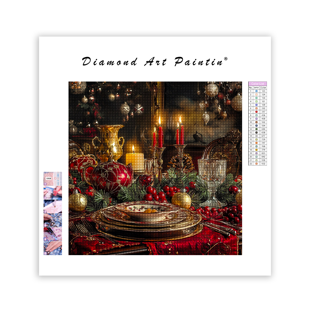 Elegant Christmas Dinner Setting - Diamond Painting