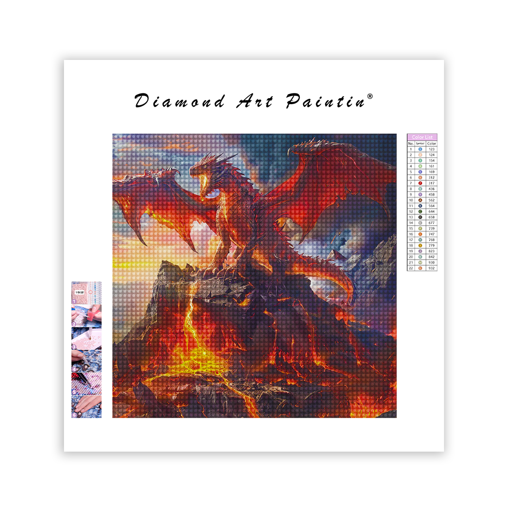 Red Dragon on the Volcano - Diamond Painting