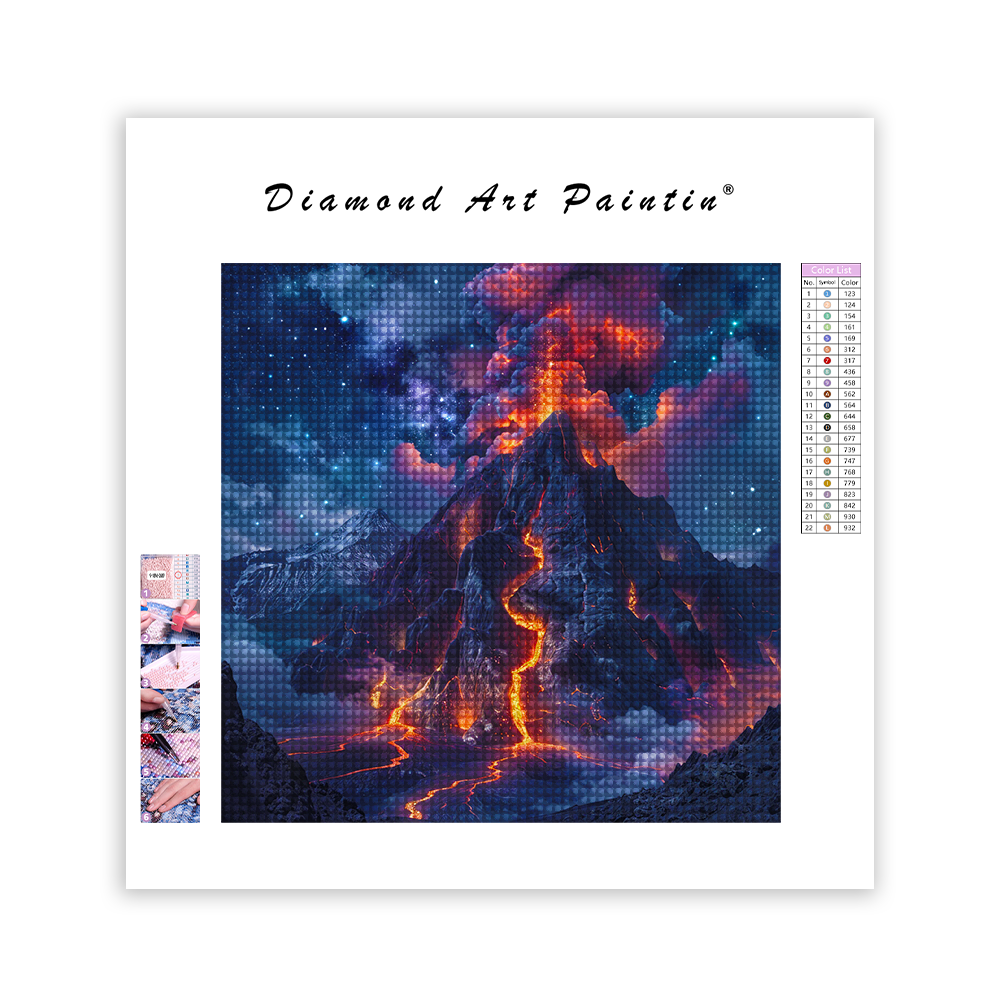 Erupting Volcano At Night - Diamond Painting