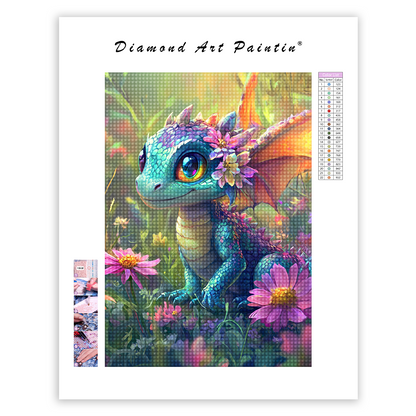 Colorful Dragon Amidst Blossoms - Diamond Painting