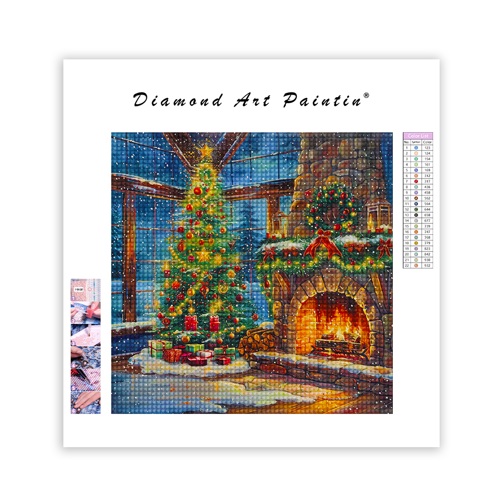 Christmas Tree By The Fire - Diamond Painting