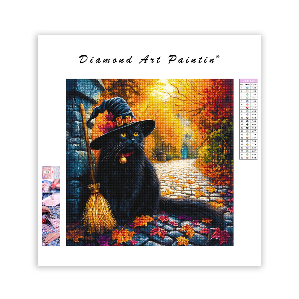 Witchs Hat and Broomstick - Diamond Painting