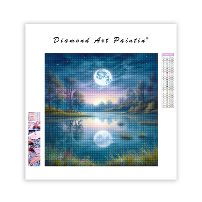 Lake Under Full Moon - Diamond Painting