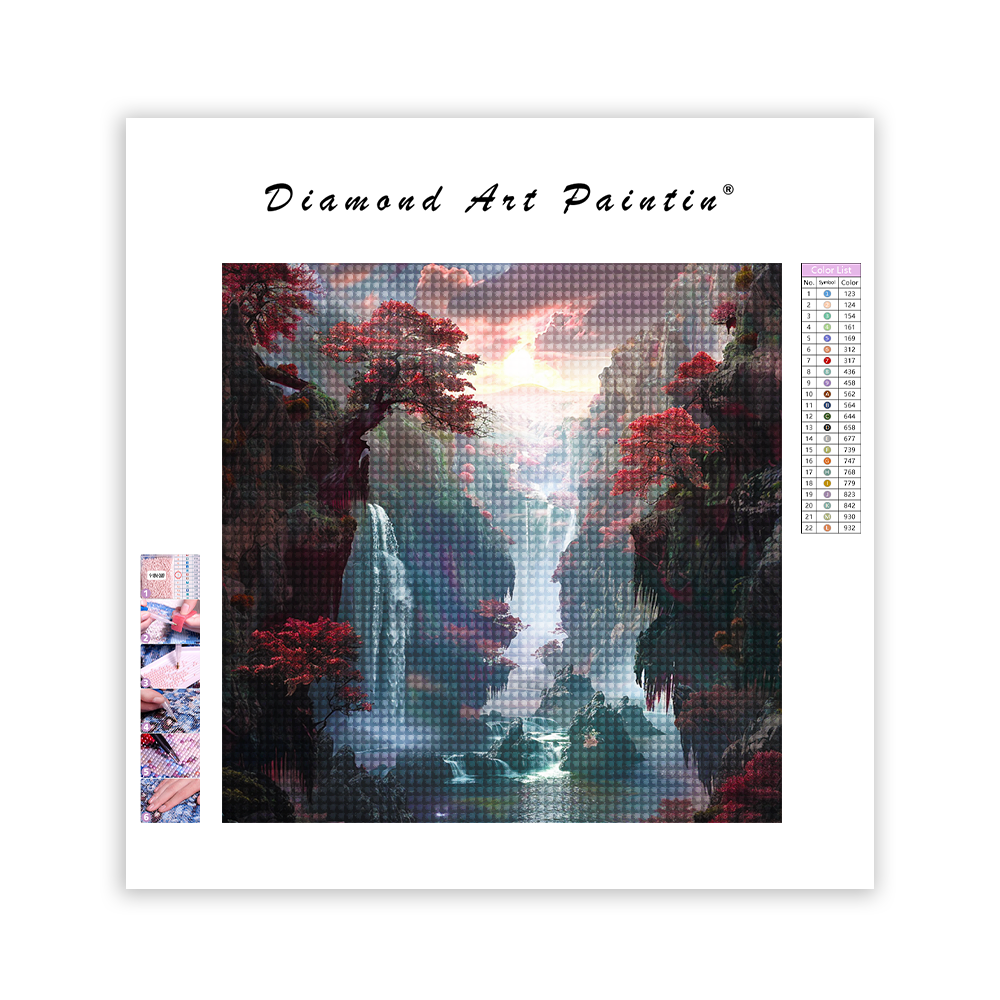 Waterfall In The Mountains-Diamond Painting