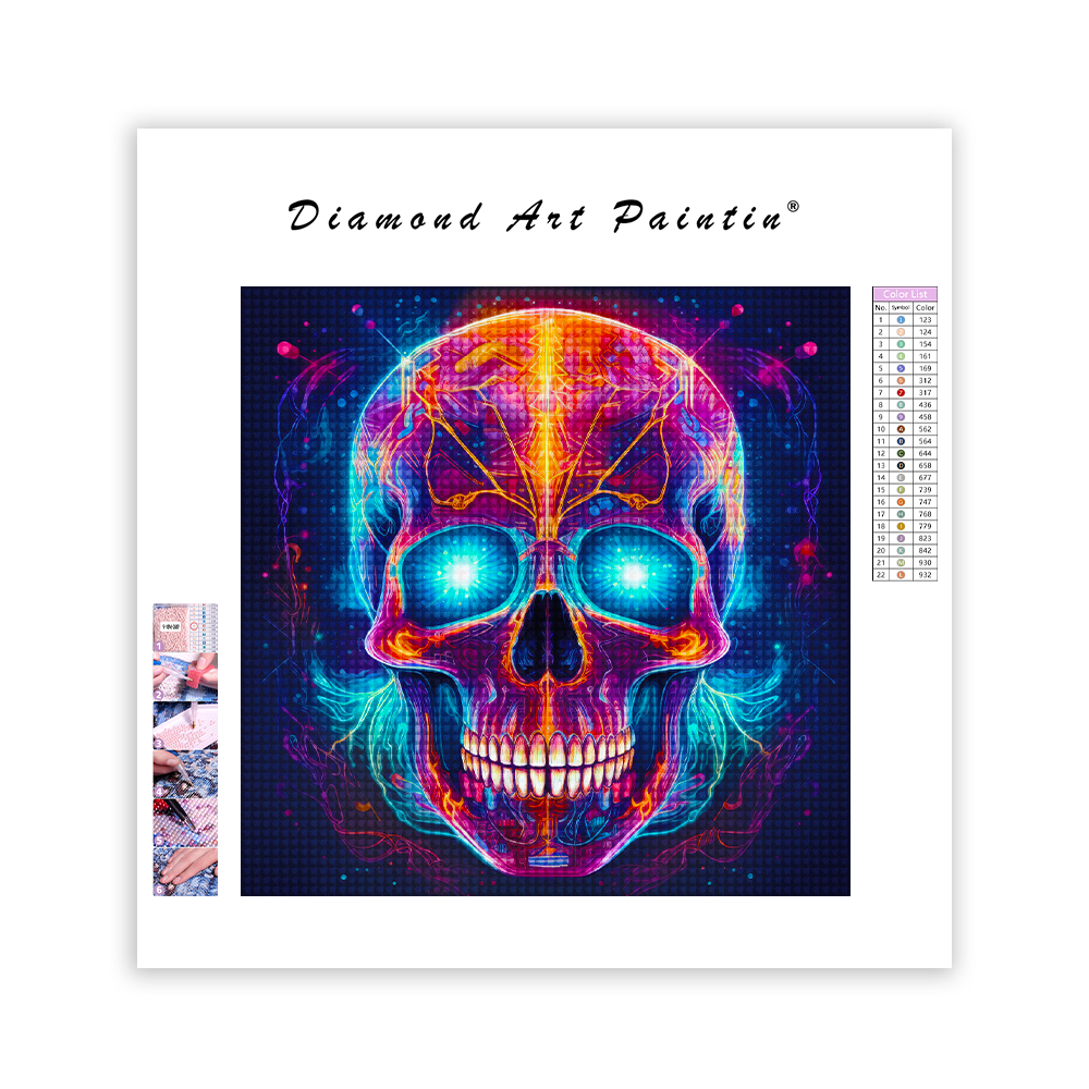 Skull With Neon Lights - Diamond Painting