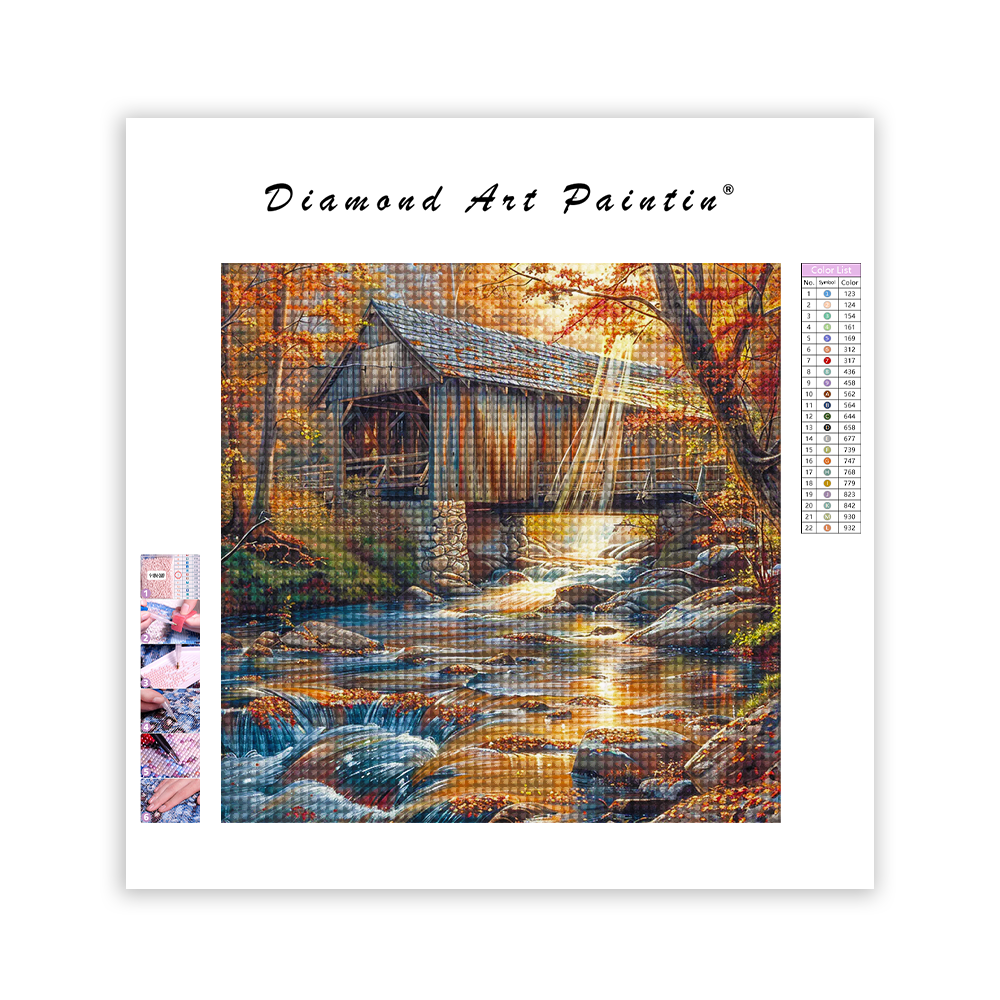 Covered Bridge in the Fall - Diamond Painting