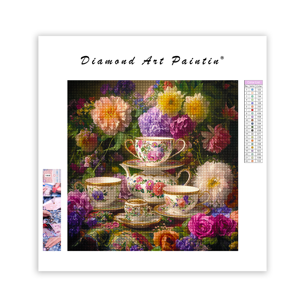 Elegant Tea Set Surrounded - Diamond Painting