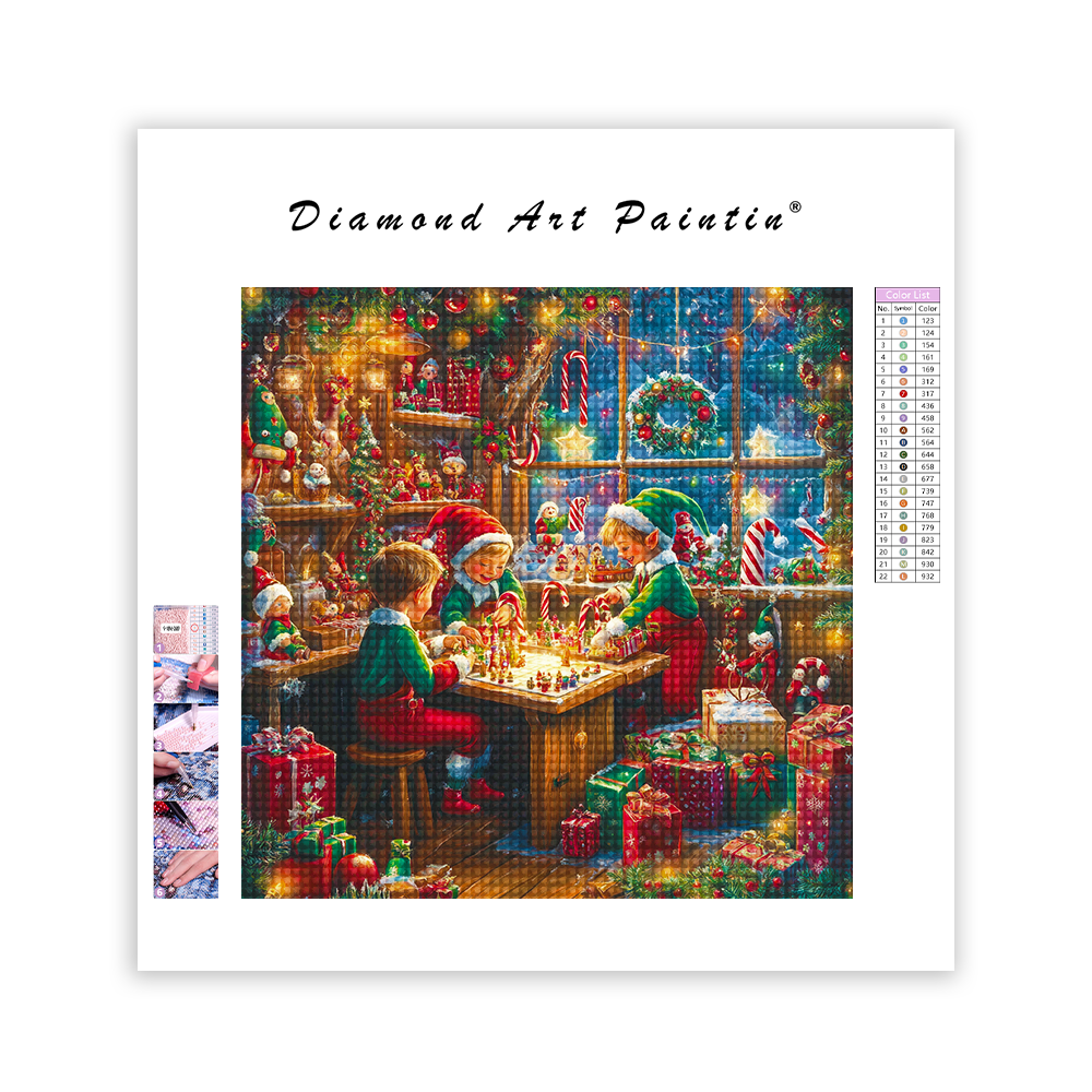 Christmas Elves Working - Diamond Painting