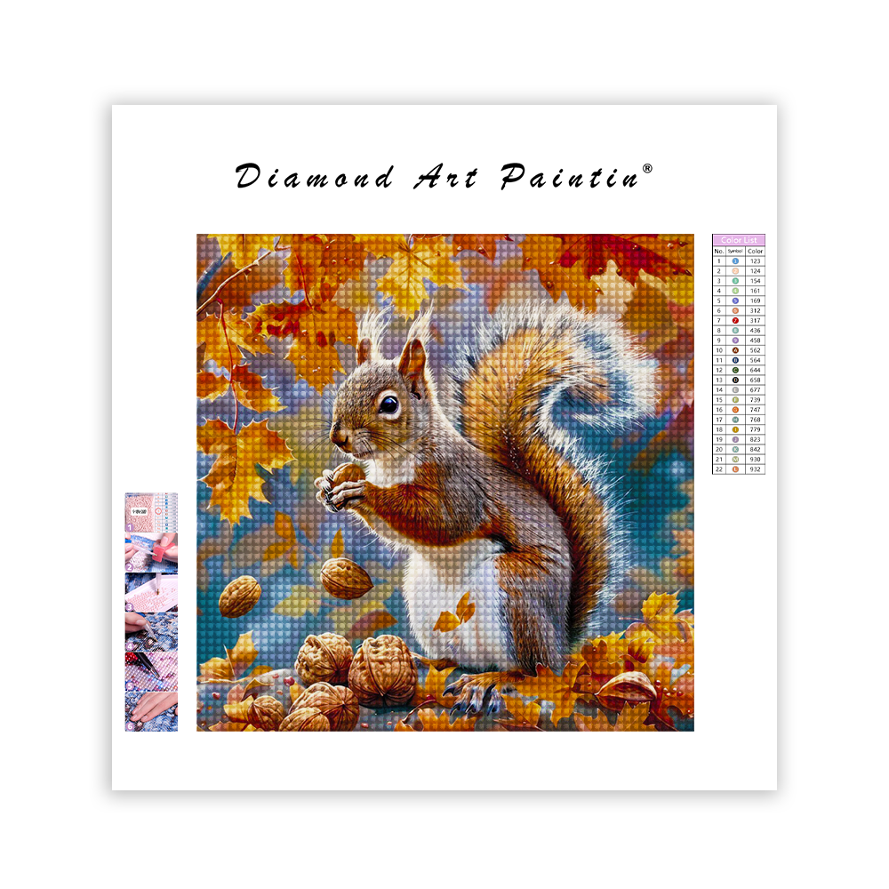 Squirrel In Autumn Leaves - Diamond Painting