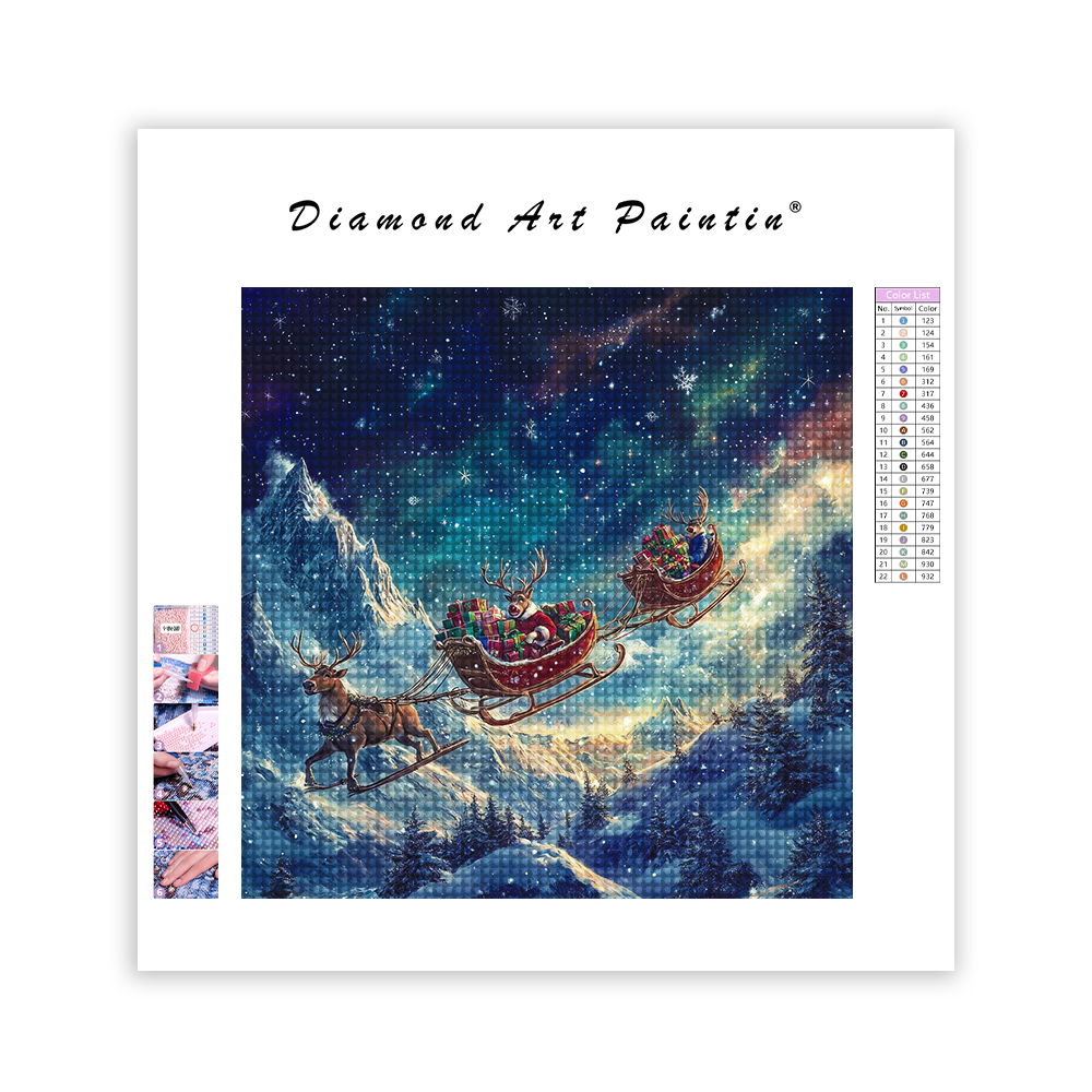 Santa's Reindeer Sleigh Ride - Diamond Painting