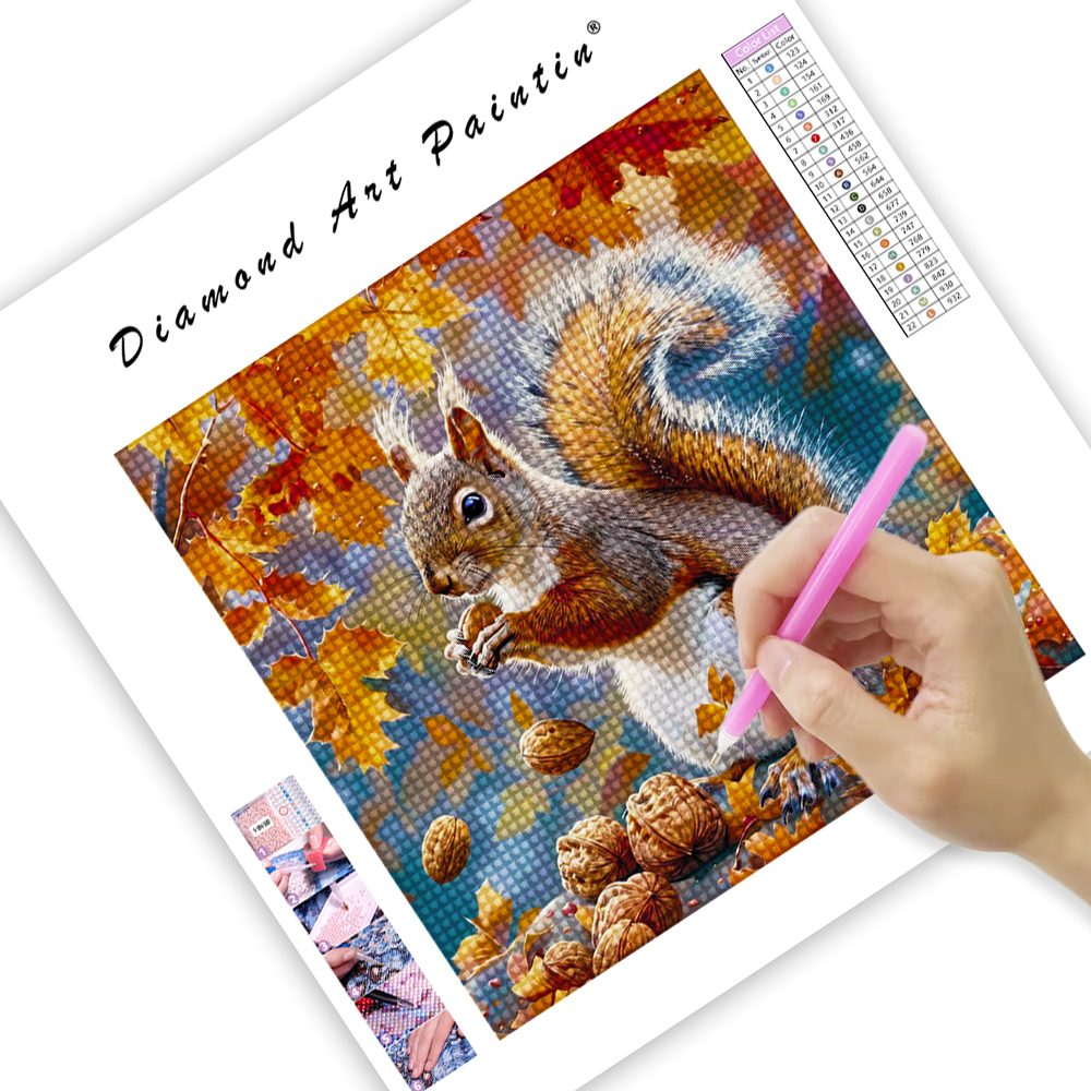 Squirrel In Autumn Leaves - Diamond Painting