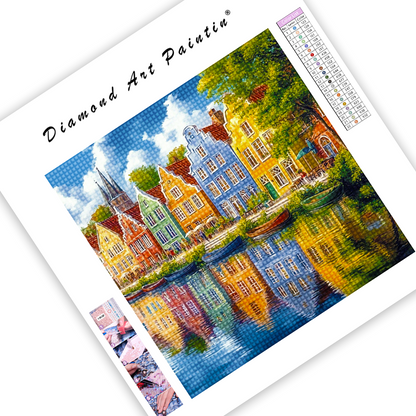 Quaint Riverside Town - Diamond Painting