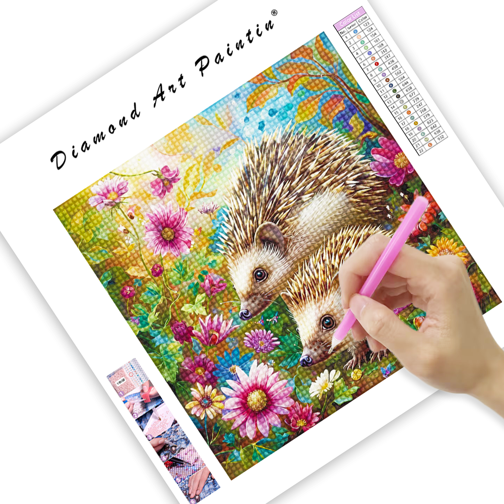 Hedgehog In The Flowers - Diamond Painting