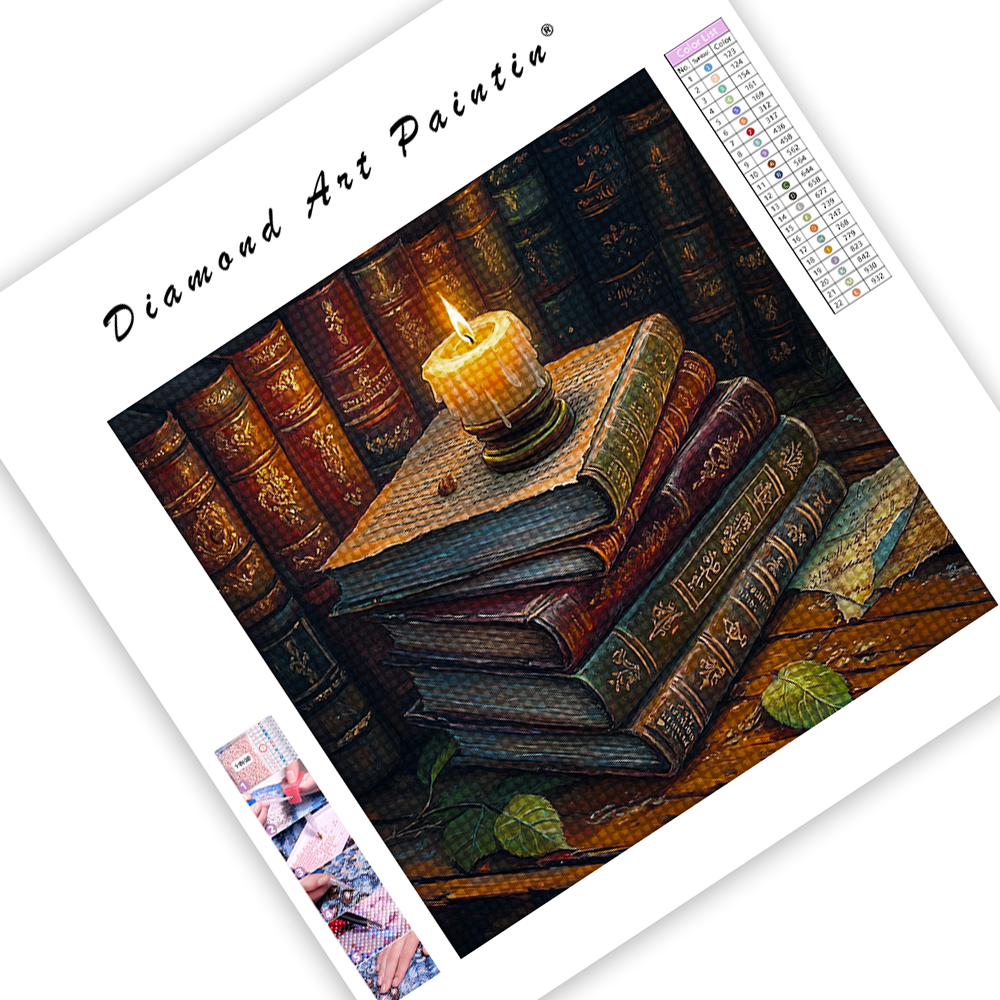 Ancient Books A Flickering Candle - Diamond Painting