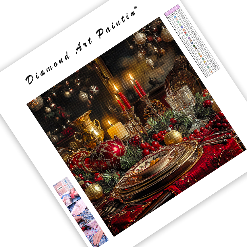 Elegant Christmas Dinner Setting - Diamond Painting