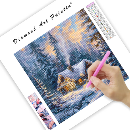 Snow Forest Cabin - Diamond Painting