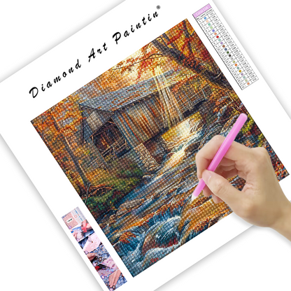 Covered Bridge in the Fall - Diamond Painting