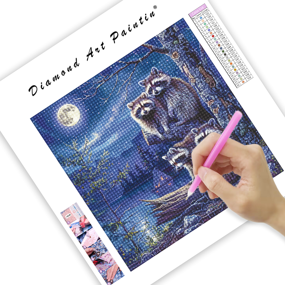 Raccoon Family - Diamond Painting