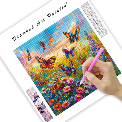 Butterfly In The Flowers - Diamond Painting