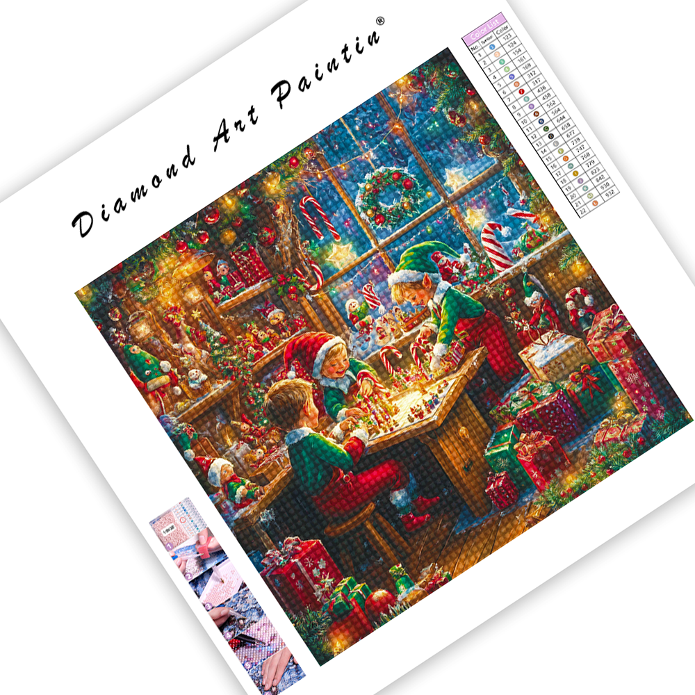 Christmas Elves Working - Diamond Painting