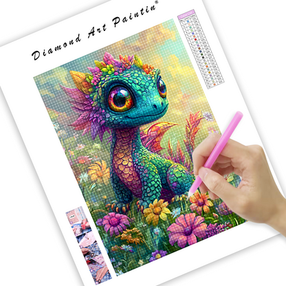 Enchanting Rainbow Dragon in Bloom - Diamond Painting