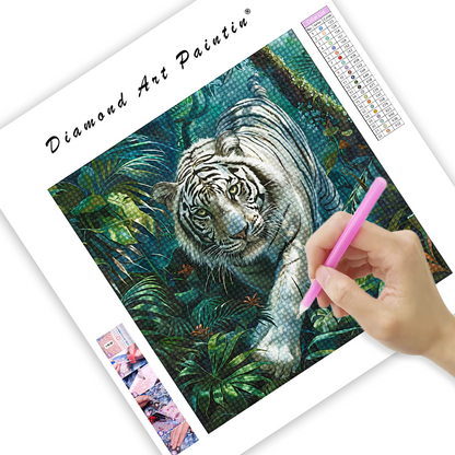 White Tiger In The Forest - Diamond Painting