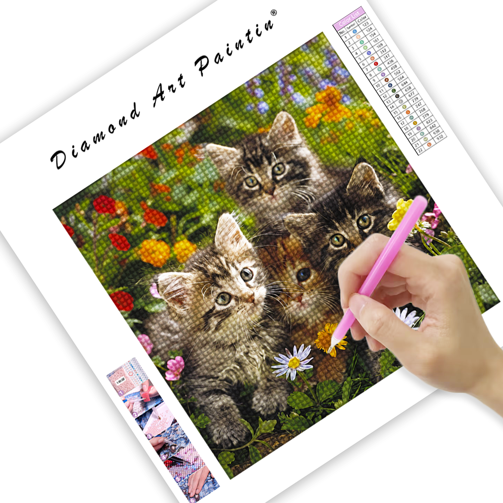 Kittens Playing in Garden - Diamond Painting