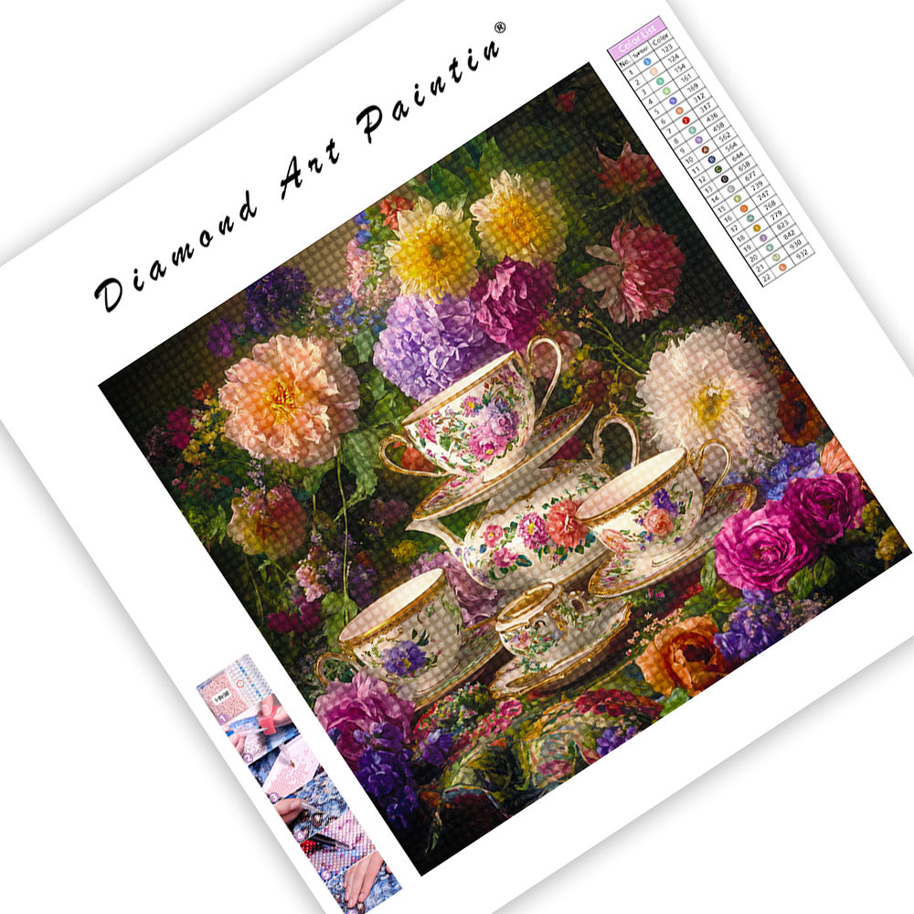 Elegant Tea Set Surrounded - Diamond Painting