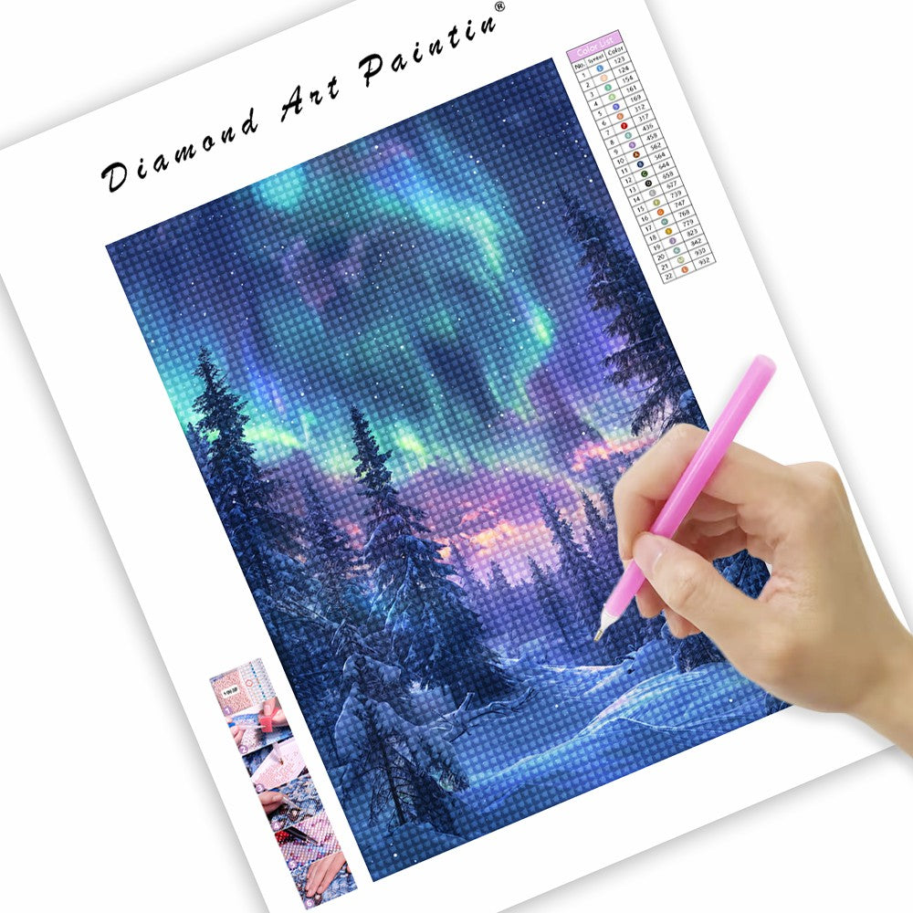 Aurora Snow Forest-Diamond Painting