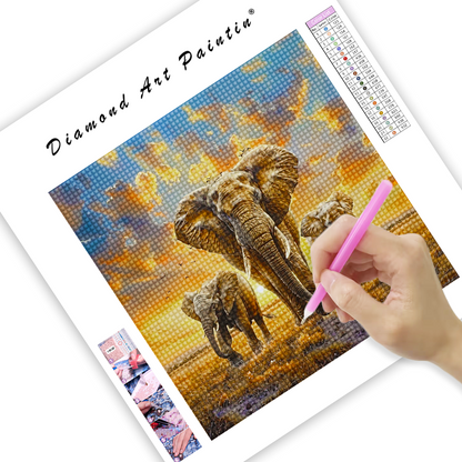 Elephant At Sunset - Diamond Painting