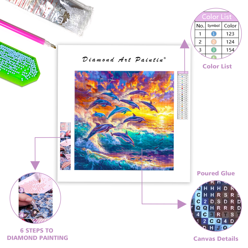 Dolphin Sunset Sea - Diamond Painting