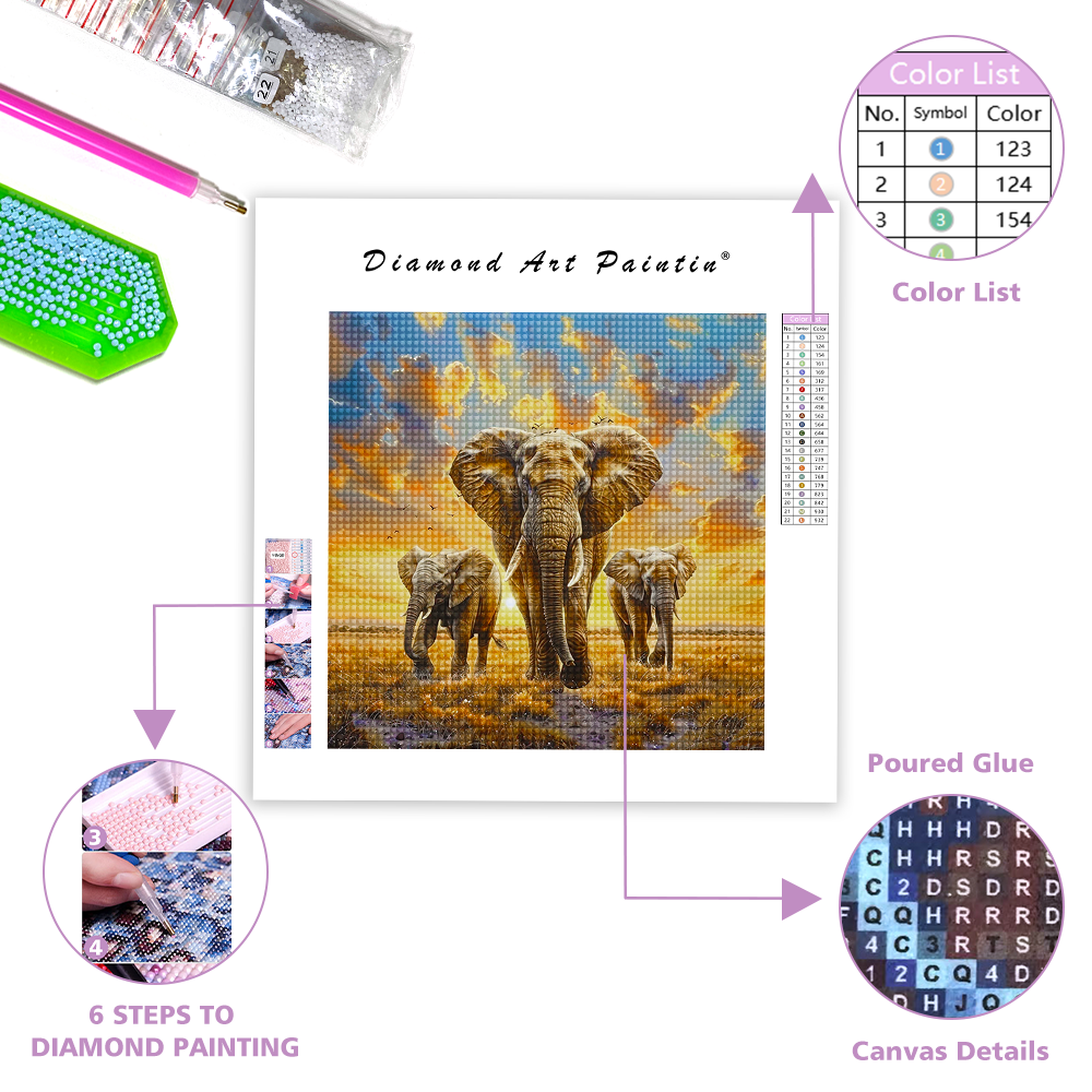 Elephant At Sunset - Diamond Painting