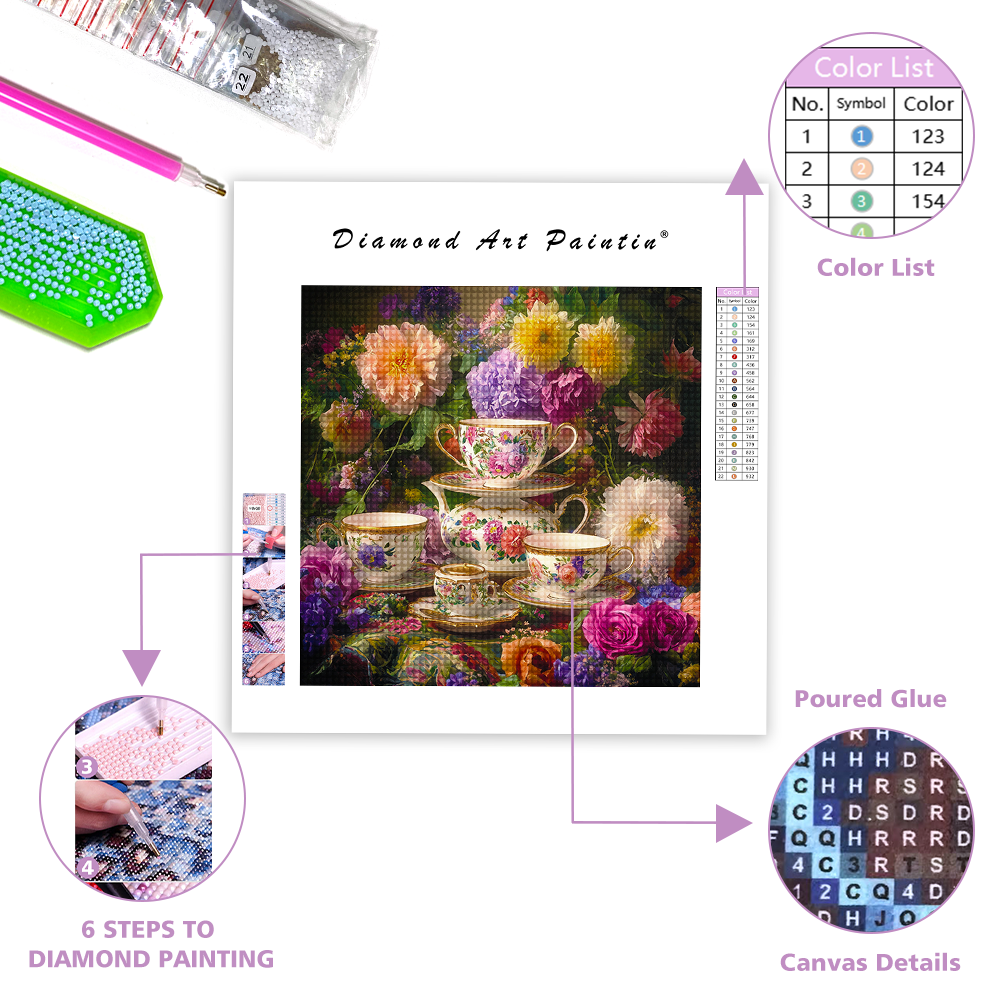 Elegant Tea Set Surrounded - Diamond Painting