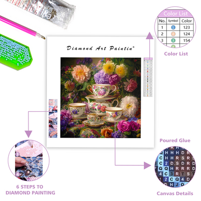 Elegant Tea Set Surrounded - Diamond Painting