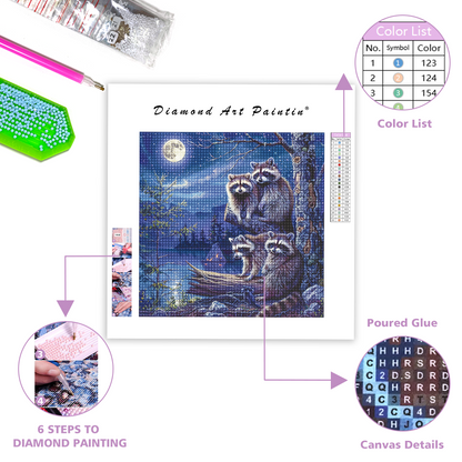 Raccoon Family - Diamond Painting