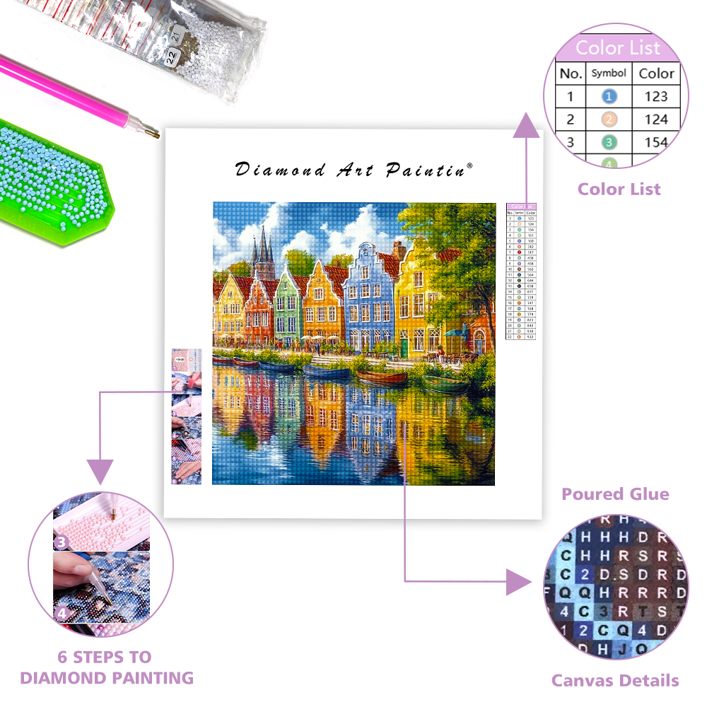 Quaint Riverside Town - Diamond Painting