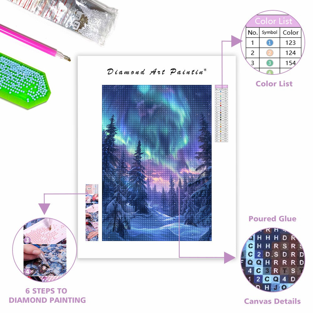 Aurora Snow Forest-Diamond Painting