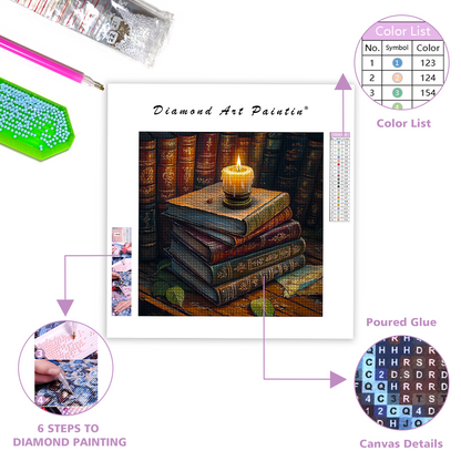 Ancient Books A Flickering Candle - Diamond Painting