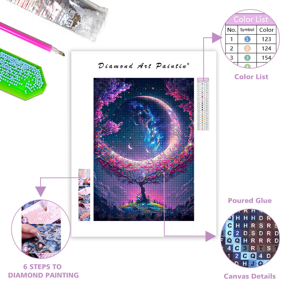 Romantic Moon Tree - Diamond Painting