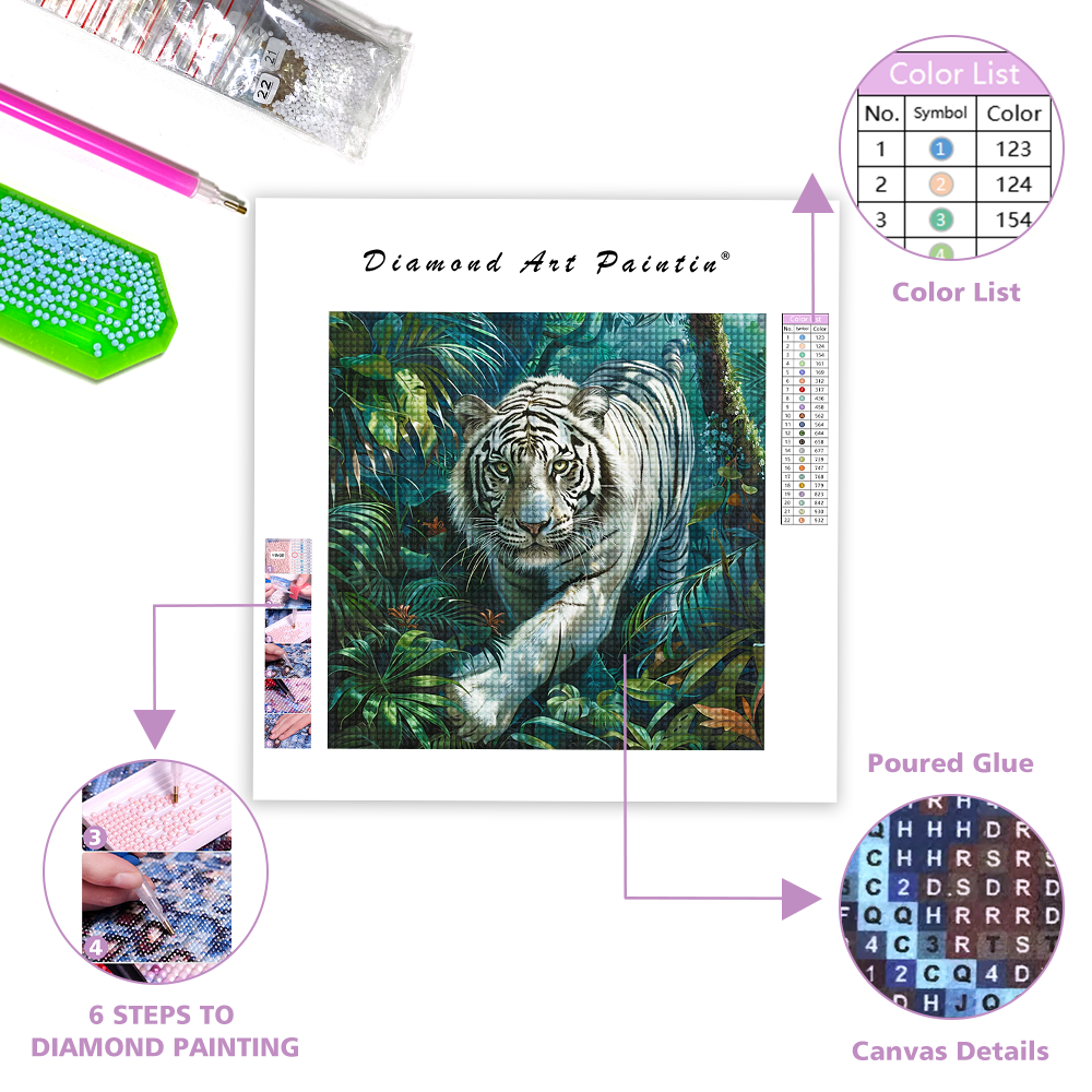 White Tiger In The Forest - Diamond Painting