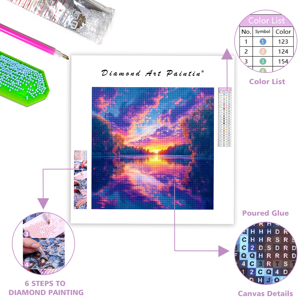 Vibrant Sunset Reflecting - Diamond Painting